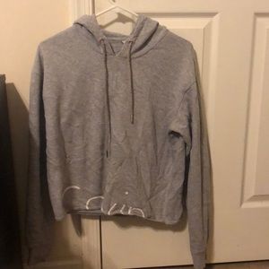 Light gray cropped sweatshirt.